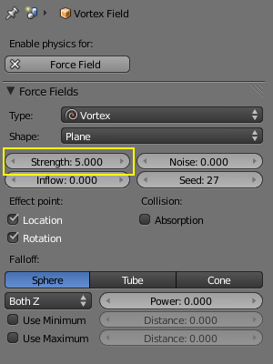 Settings Vortex Force Field