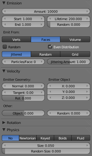 Settings particle system