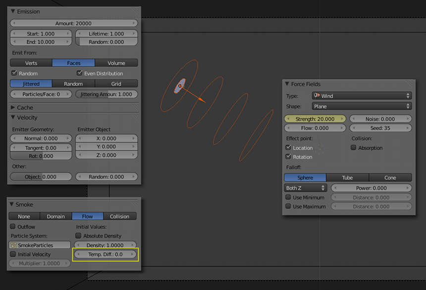 Settings emitter and wind force field