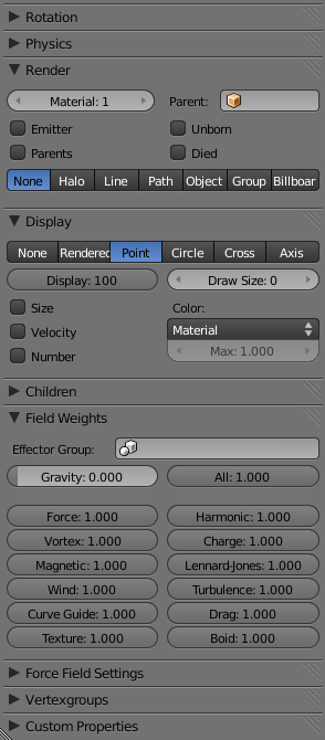 Settings particle system